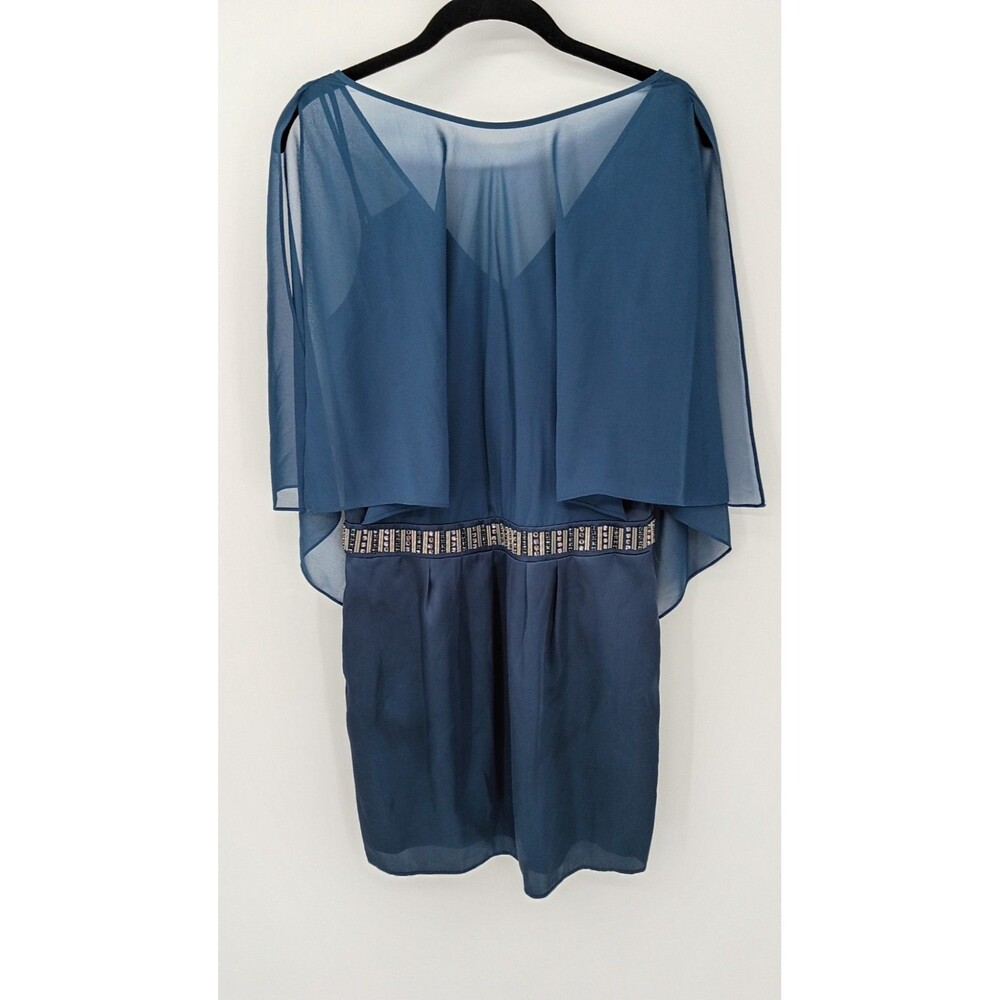 Laundry Shelli Segal Blue Chiffon Beaded Waist Draped Sleeve Dress 4 Y2K